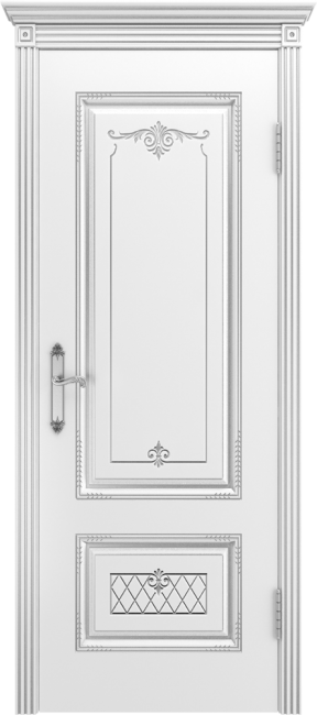Фото -   Межкомнатная дверь "Аккорд В3", пг, белый с патиной серебро   | фото в интерьере