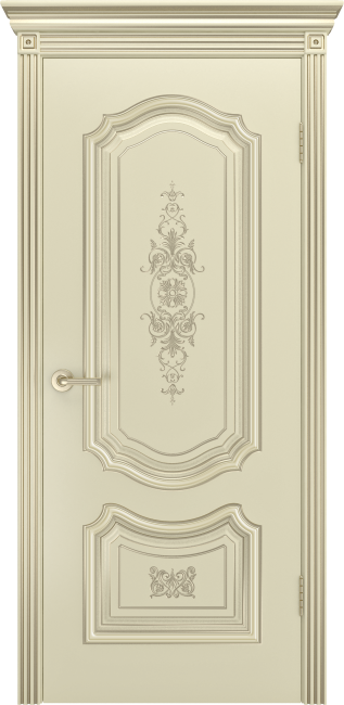 Фото -   Межкомнатная дверь "Соло R-0 В3", пг, шампань с патиной белое золото   | фото в интерьере