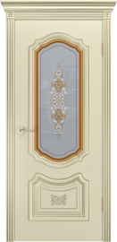 Фото -   Межкомнатная дверь "Соло R-0 В3", по, шампань с патиной белое золото   | фото в интерьере